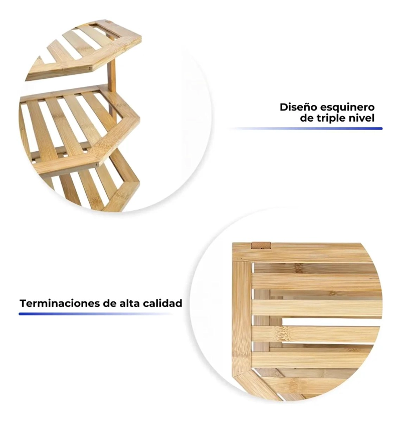 ESTANTE ESQUINERO 3 NIVELES DE BAMBU PARA COCINA - 4