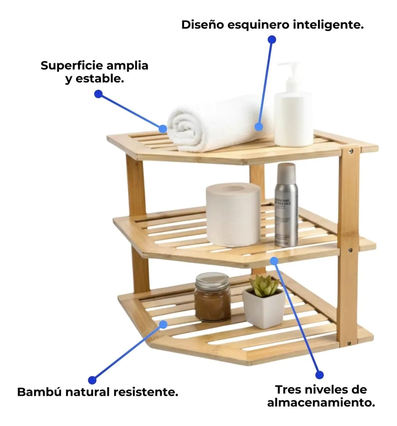 ESTANTE ESQUINERO 3 NIVELES DE BAMBU PARA COCINA - 5