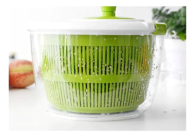 CENTRIFUGADOR PARA SECAR LECHUGA Y VERDURAS COLOR BLANCO Y VERDE - 3