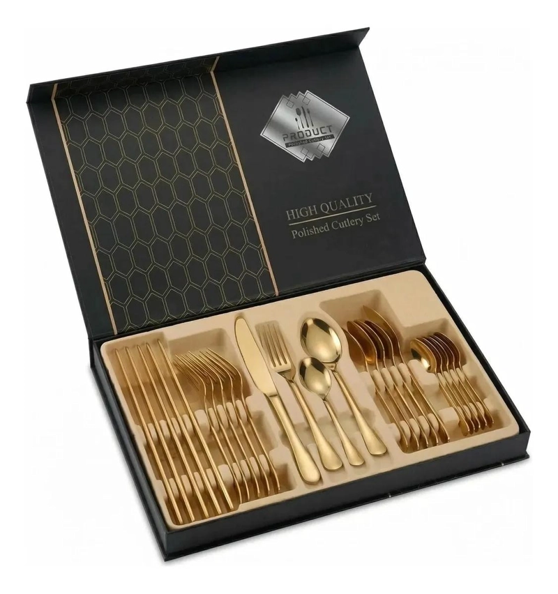 SET CUBIERTOS ACERO INOXIDABLE 24 PIEZAS ORO - 1