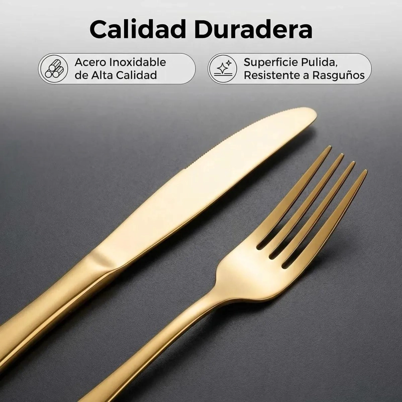 SET CUBIERTOS ACERO INOXIDABLE 24 PIEZAS ORO - 3