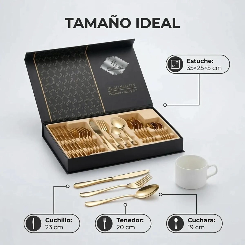 SET CUBIERTOS ACERO INOXIDABLE 24 PIEZAS ORO - 4