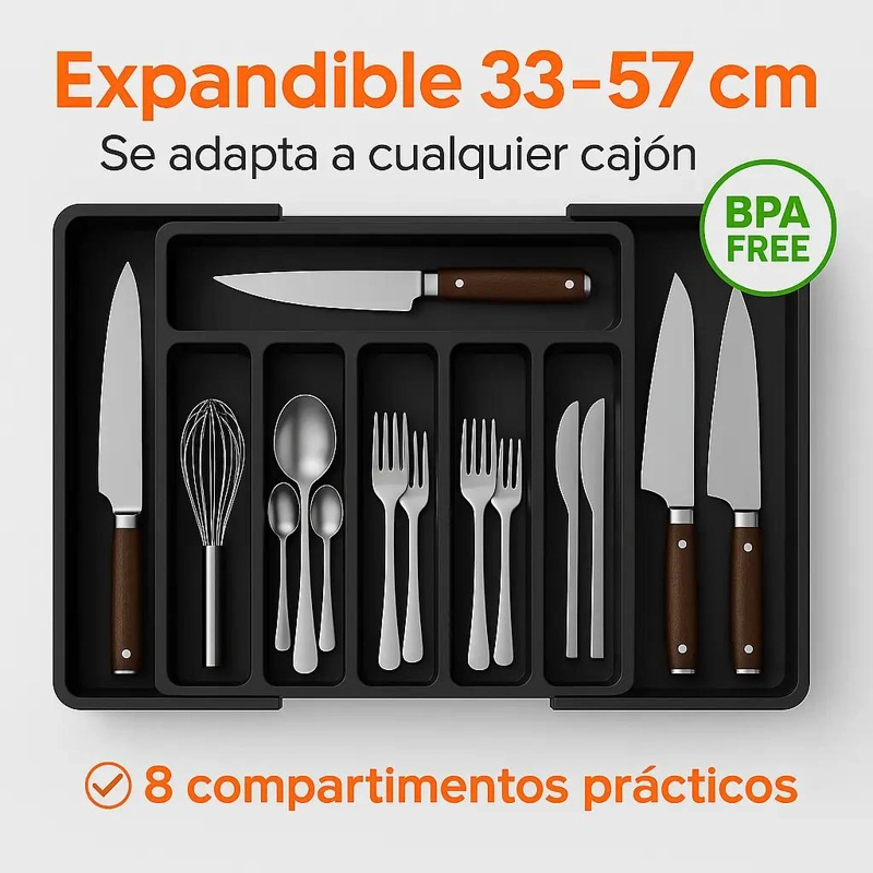 ORGANIZADOR DE CUBIERTOS EXPANDIBLE 8 COMPARTIMENTOS - 2