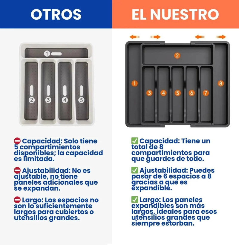 ORGANIZADOR DE CUBIERTOS EXPANDIBLE 8 COMPARTIMENTOS - 5