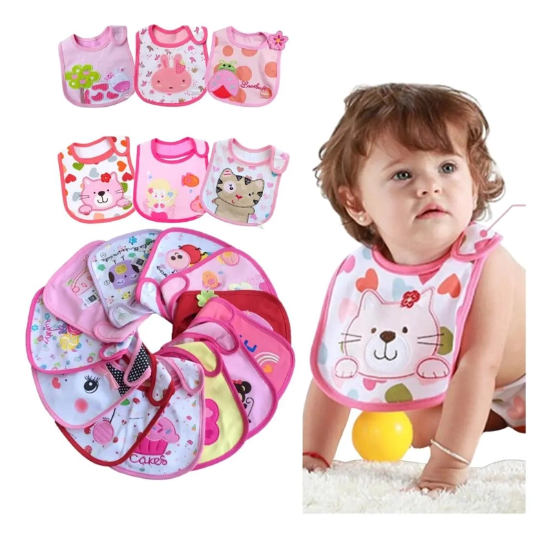 PACK 10 BABEROS BORDADOS IMPERMEABLES 3 CAPAS - 2