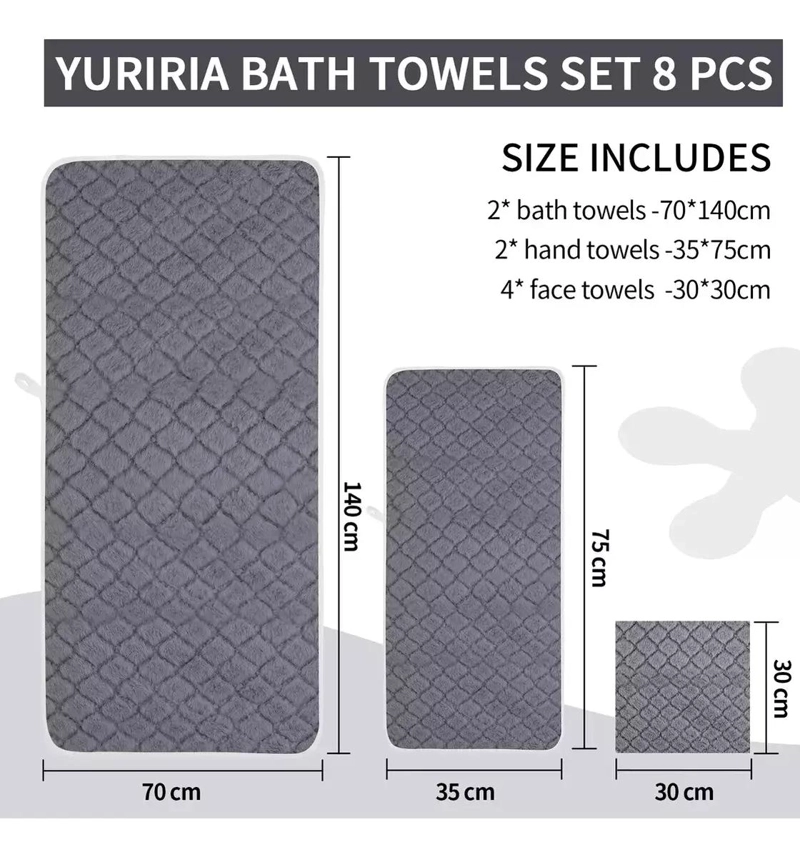 JUEGO DE 8 TOALLAS DE BAÑO Y MANO ABSORBENTES - 2
