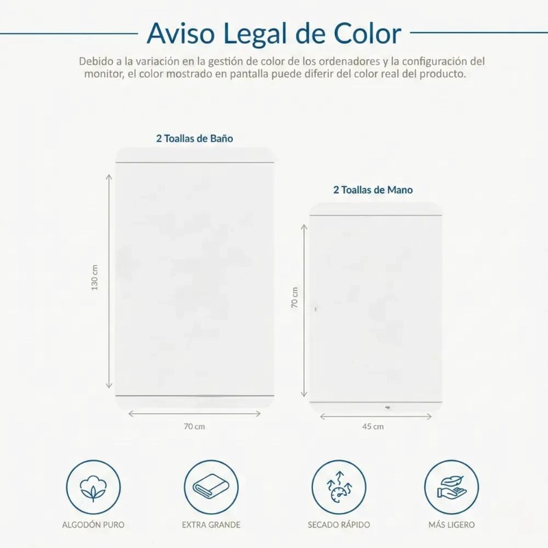 JUEGO DE 4 TOALLAS DE BAÑO GRANDES DE ALGODON - 5