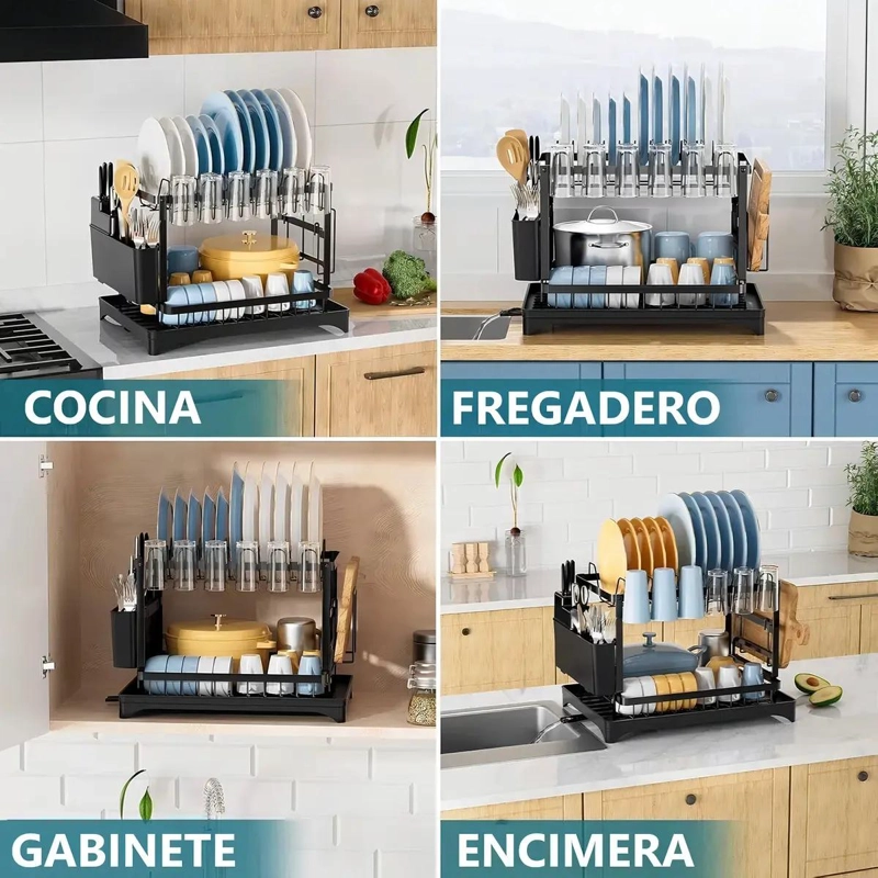 SECAPLATOS DE MESA 2 NIVELES ACERO INOXIDABLE NEGRO - 2