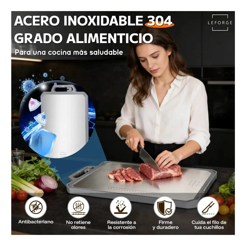 TABLA PARA CORTAR Y PICAR REVERSIBLE CON ACERO INOXIDABLE Y POLIPROPILENO - 3