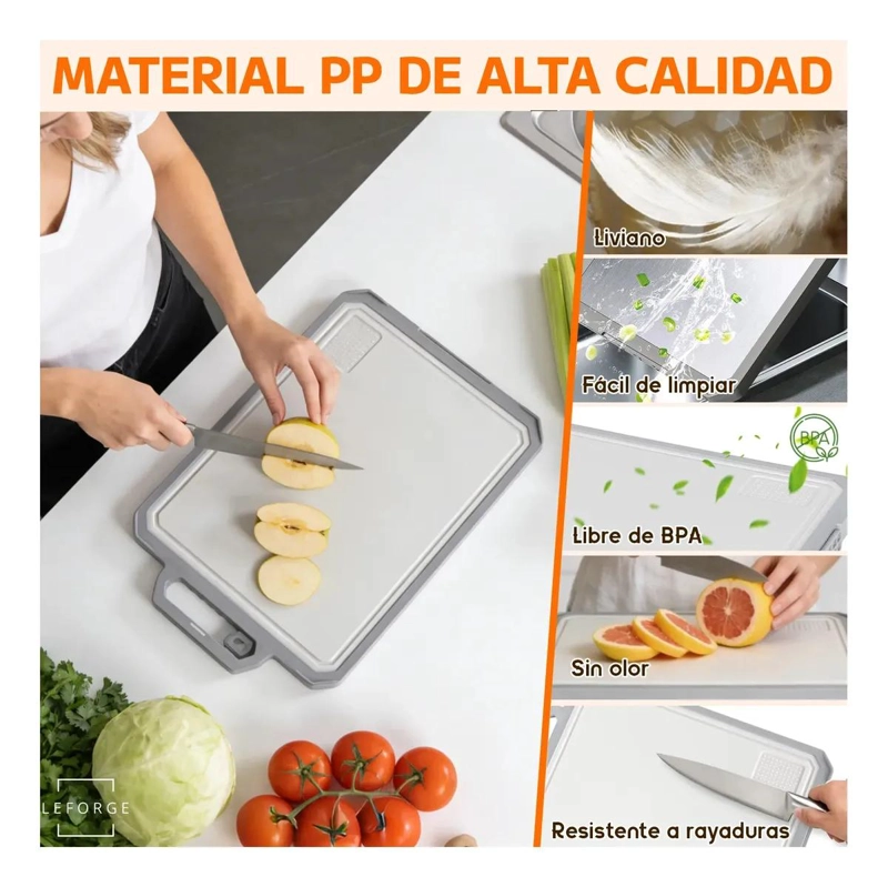TABLA PARA CORTAR Y PICAR REVERSIBLE CON ACERO INOXIDABLE Y POLIPROPILENO - 4