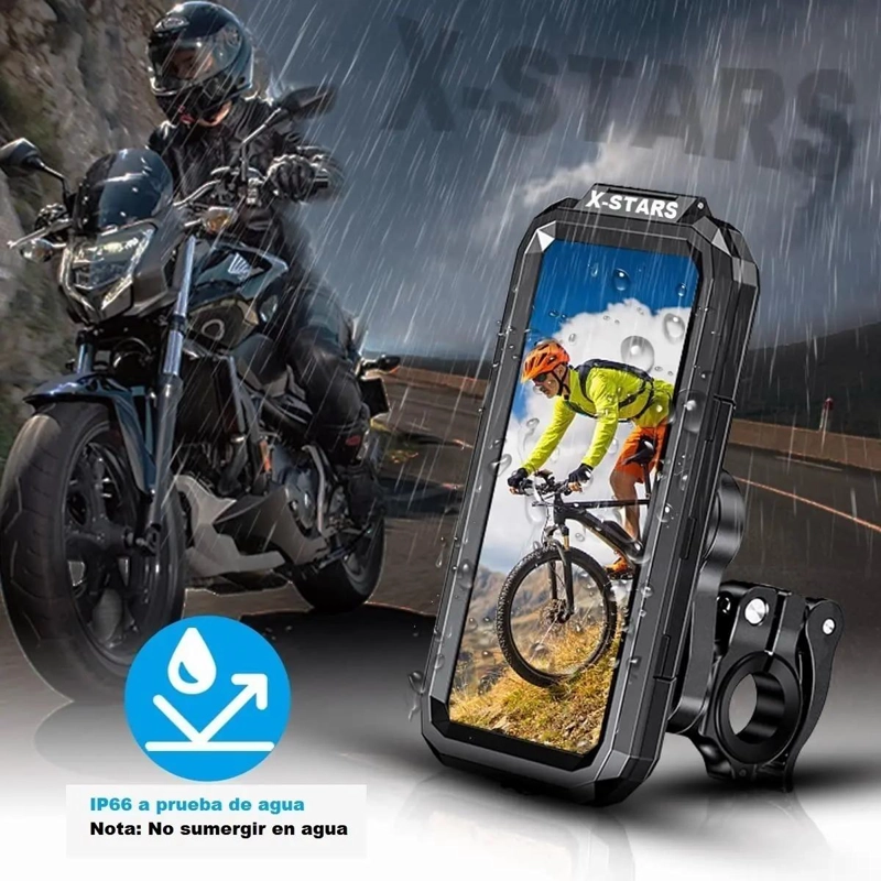 SOPORTE IMPERMEABLE PARA CELULAR EN MOTO Y BICICLETA 360º - 2