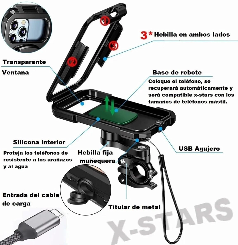 SOPORTE IMPERMEABLE PARA CELULAR EN MOTO Y BICICLETA 360º - 4