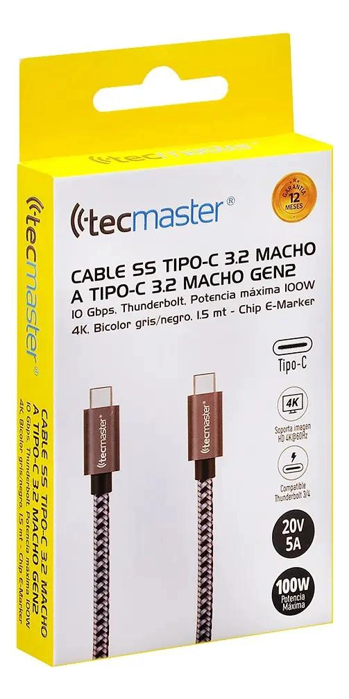 CABLE DE DATOS USB TIPO-C A TIPO-C 100W 1.5M GRIS - 4