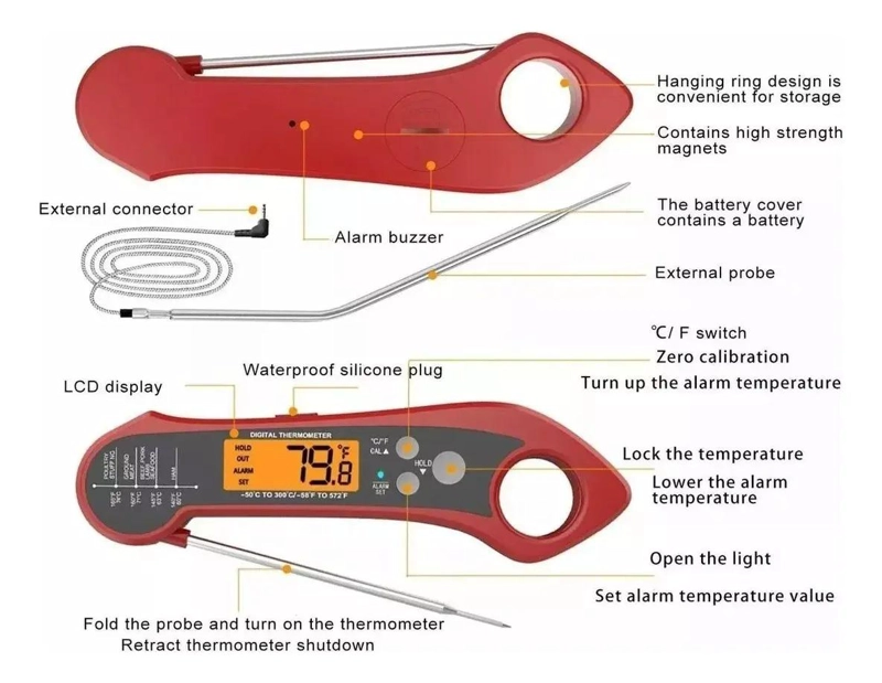 TERMOMETRO DIGITAL PARA CARNE CON DOBLE SONDA Y ALARMA INTEGRADA - 3