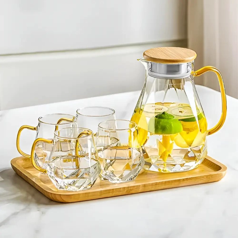 SET JARRA DE TE  CON INFUSOR Y 4 TAZAS DE CRISTAL - 1