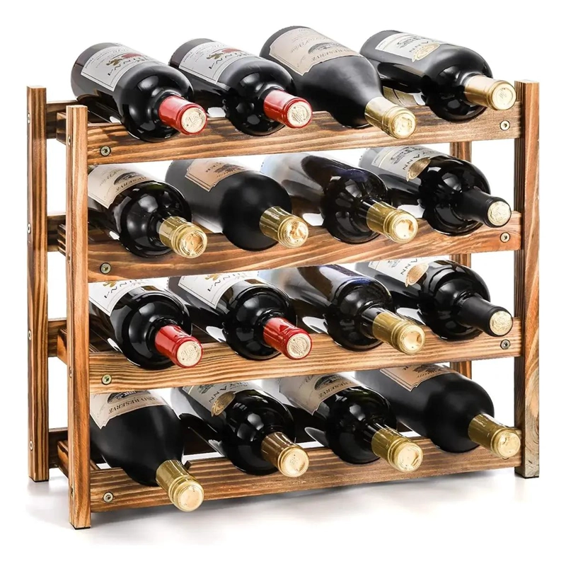 SOPORTE PARA BOTELLAS DE VINO DE 4 PISOS EN MADERA - 1