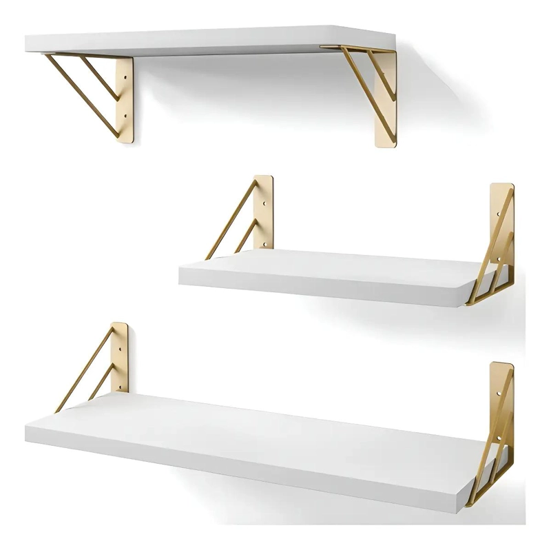 ESTANTE FLOTANTE DE MADERA BLANCO Y ORO - 1