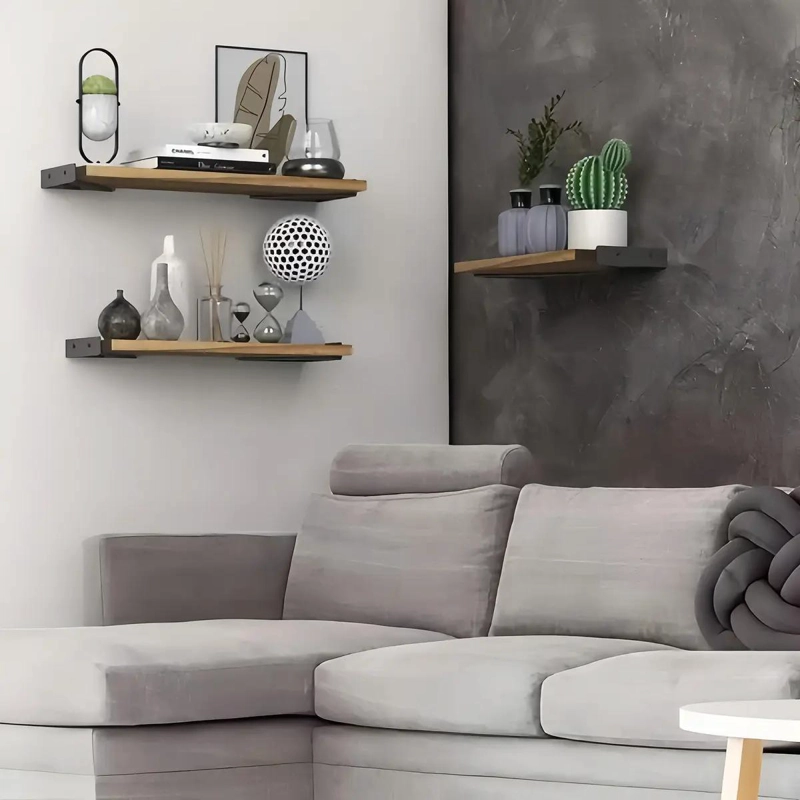ESTANTE FLOTANTE DE MADERA BLANCO Y ORO - 5