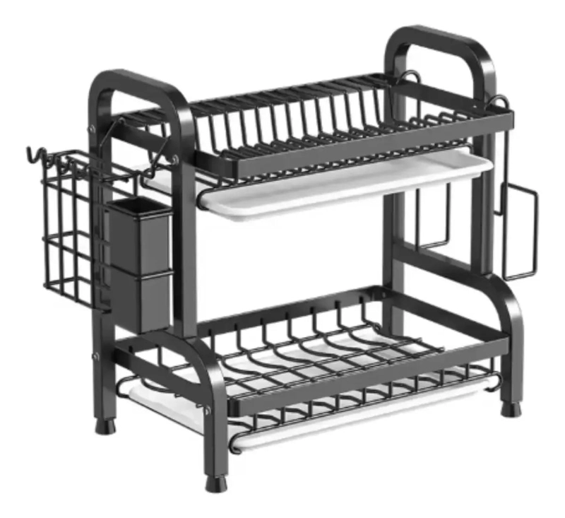 ESCURRIDOR DE PLATOS DOBLE NIVEL ORGANIZADOR NEGRO - 1