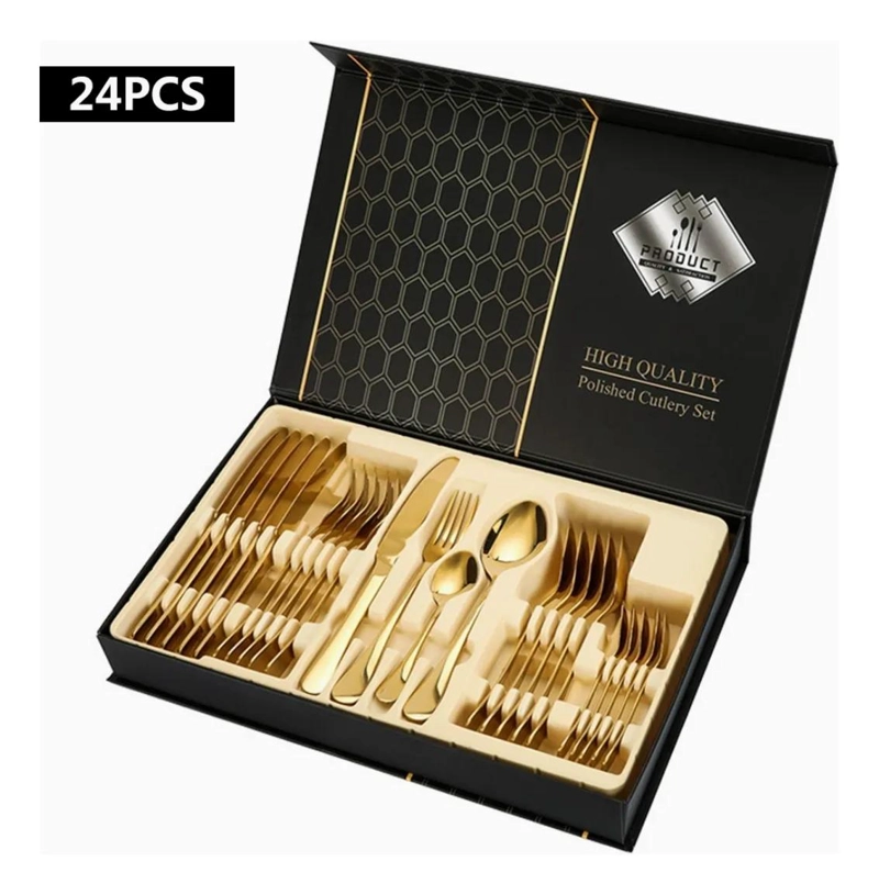SET CUBIERTOS 24 PIEZAS ACERO INOXIDABLE DORADO - 1