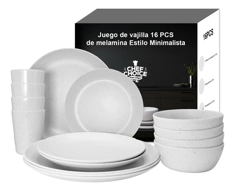 SET 16 PCS JUEGO DE VAJILLA COMPLETO MELAMINA - 1