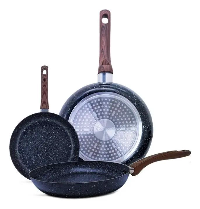 SET DE SARTENES DE 20, 24 Y 28 CM CON RECUBRIMIENTO DOBLE ANTIADHERENTE Y DISEÑO - 1