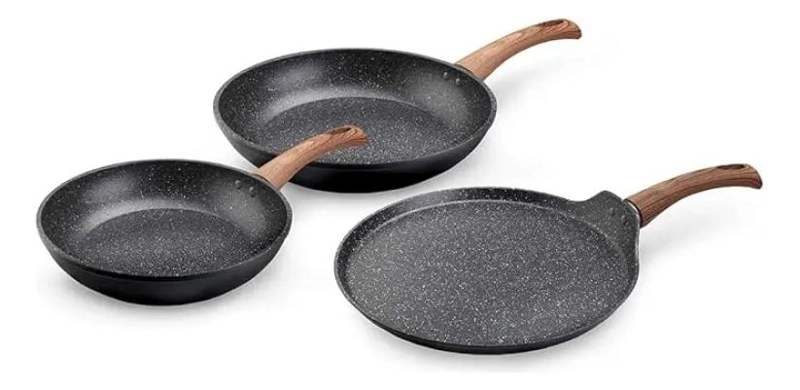 SET DE SARTENES DE 20, 24 Y 28 CM CON RECUBRIMIENTO DOBLE ANTIADHERENTE Y DISEÑO - 2