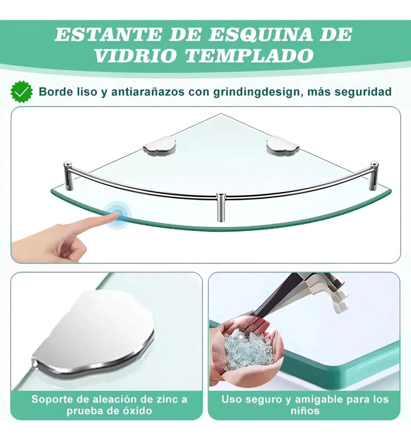 ESTANTE ESQUINERO DE VIDRIO PARA BAÑO 6 PIEZAS - 2