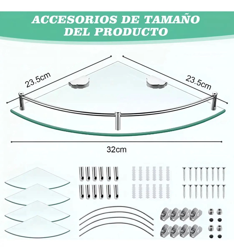 ESTANTE ESQUINERO DE VIDRIO PARA BAÑO 6 PIEZAS - 3