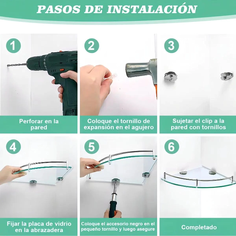 ESTANTE ESQUINERO DE VIDRIO PARA BAÑO 6 PIEZAS - 4