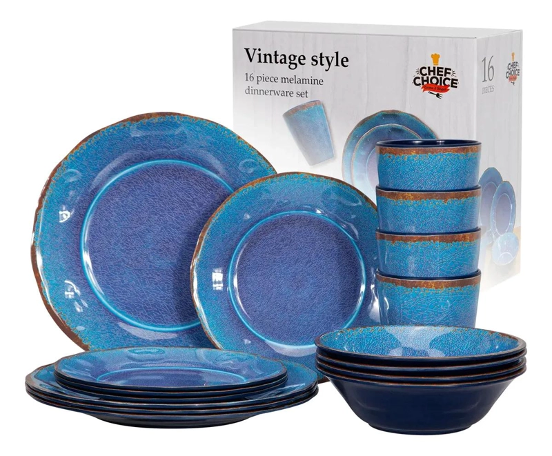 SET 16 PIEZAS VAJILLA COMPLETA MELAMINA AZUL - 1