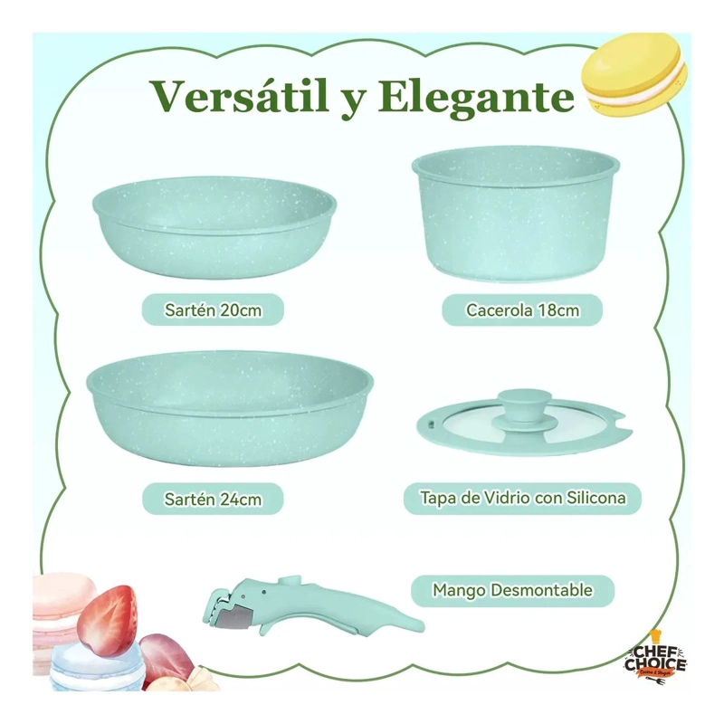 BATERIA DE COCINA ANTIADHERENTE 5 PIEZAS VERDE - 2