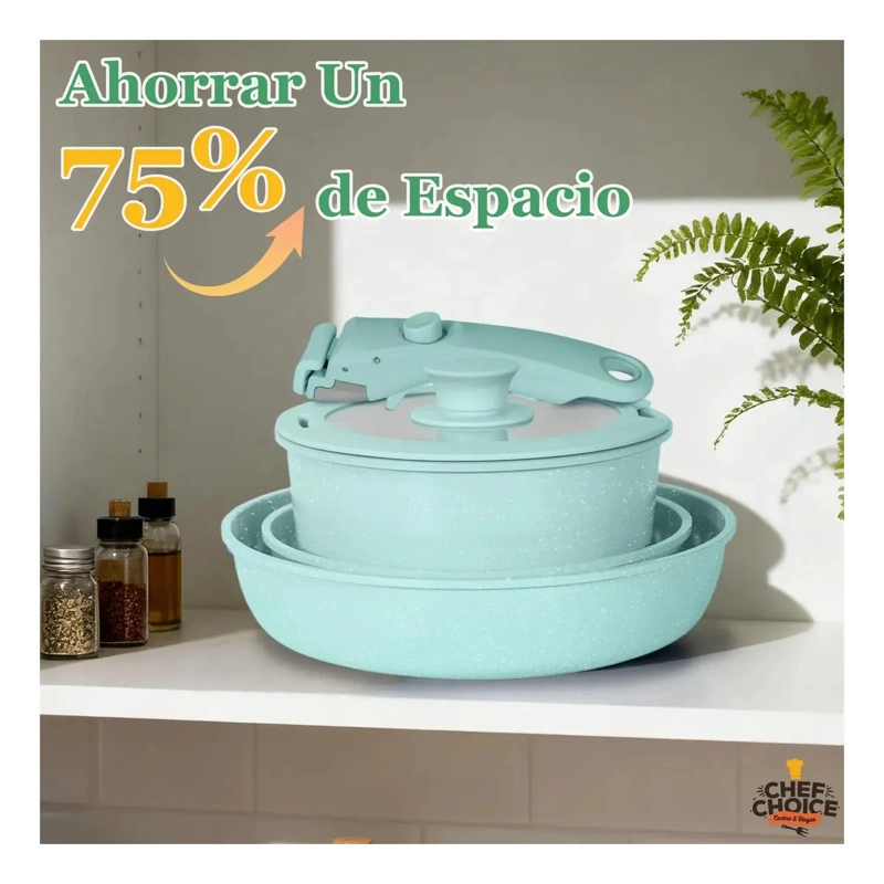 BATERIA DE COCINA ANTIADHERENTE 5 PIEZAS VERDE - 3
