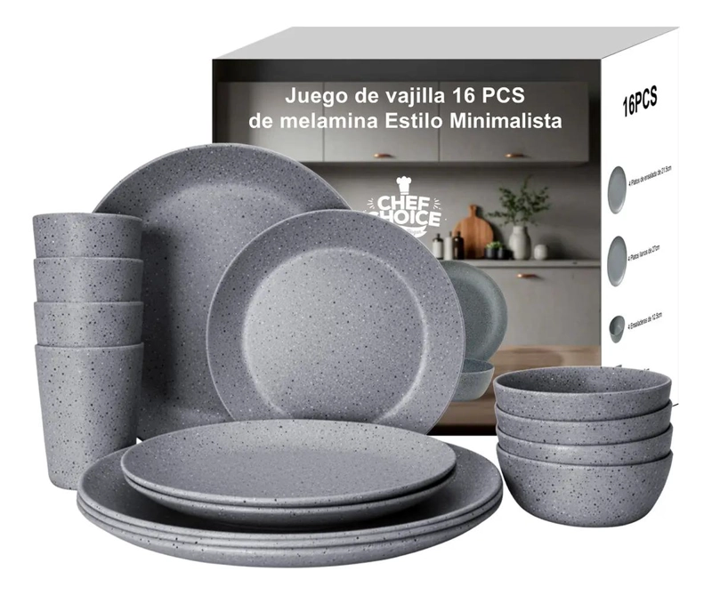 SET 16 PCS JUEGO DE VAJILLA COMPLETO MELAMINA - 1
