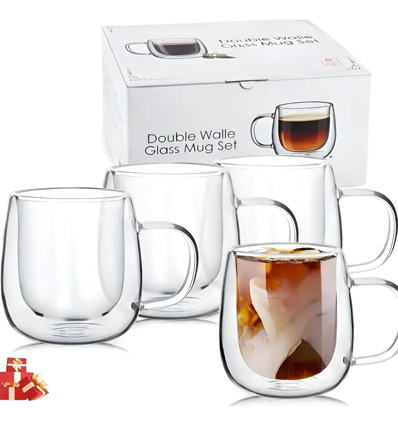 SET DE 4 TAZAS DE CAFE  DE VIDRIO DOBLE PARED - 1
