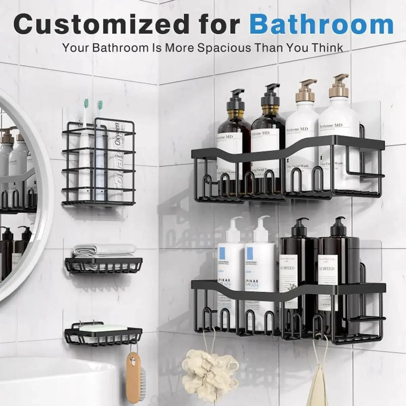 SET 5 PIEZAS ORGANIZADOR DUCHA ADHESIVO NEGRO - 1
