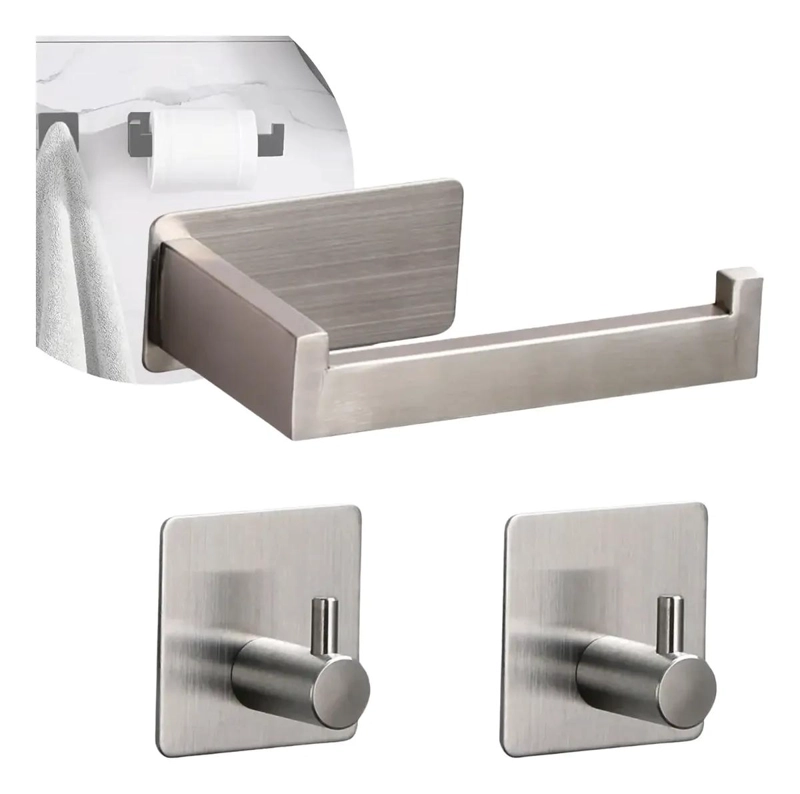 SOPORTE PAPEL HIGIE NICO CON 2 GANCHOS ADHESIVOS - 1