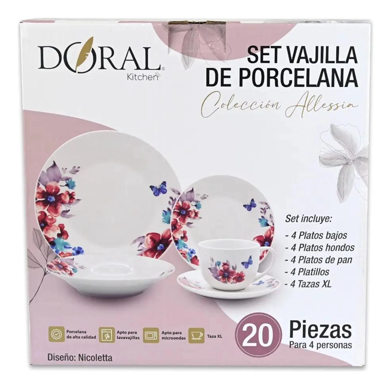 VAJILLA PORCELANA 20 PIEZAS DISEÑO ELEGANTE - 2