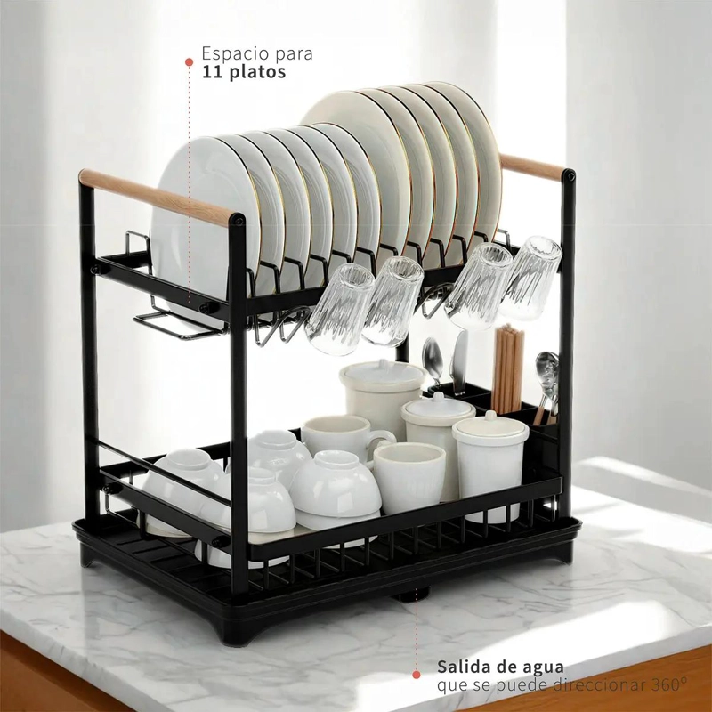 ESCURRIDOR DE PLATOS DE ACERO INOXIDABLE 2 NIVELES - 2