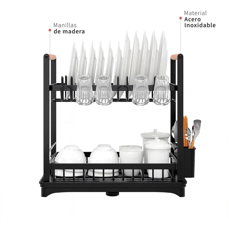ESCURRIDOR DE PLATOS DE ACERO INOXIDABLE 2 NIVELES - 3