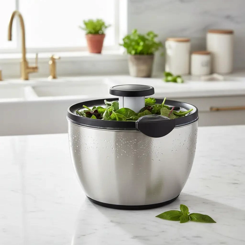 SECADOR CENTRIFUGADOR DE ENSALADA 5 LITROS ACERO INOX - 1