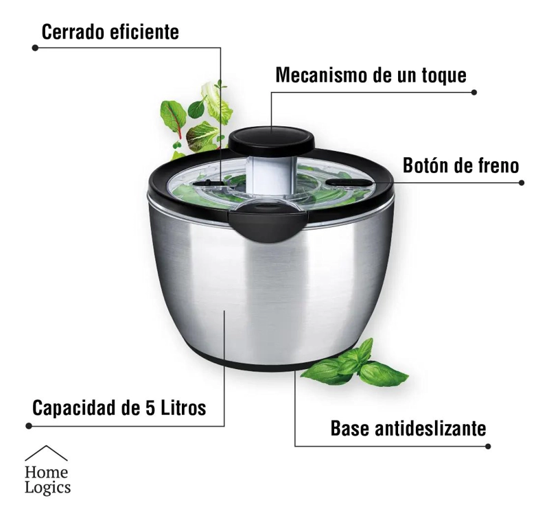 SECADOR CENTRIFUGADOR DE ENSALADA 5 LITROS ACERO INOX - 5