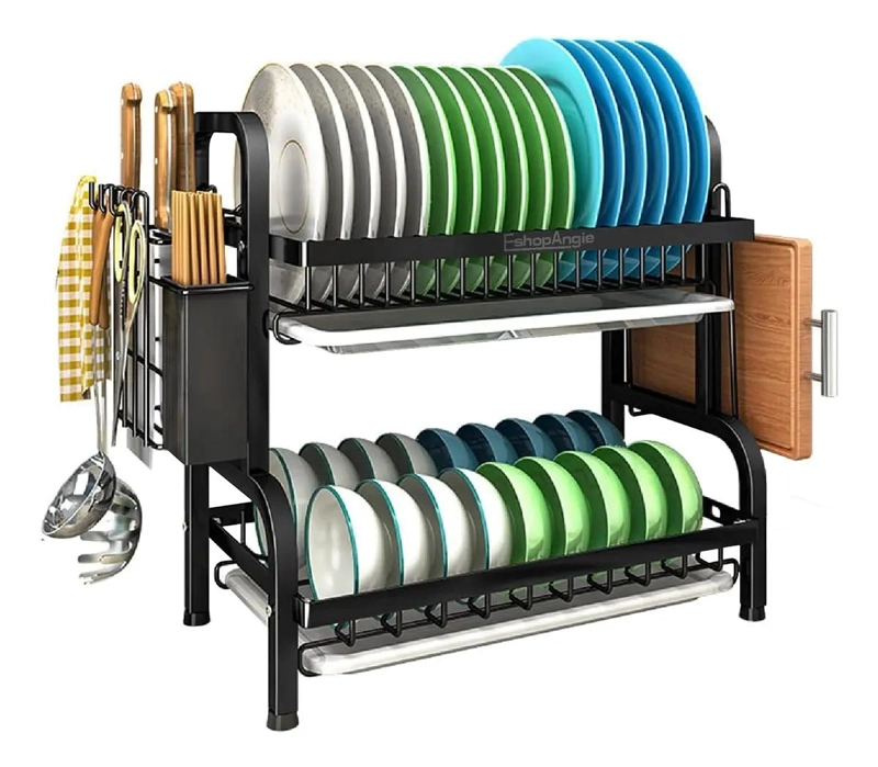 SECADOR ESCURRIDOR DE PLATOS 2 NIVELES COLOR NEGRO - 1