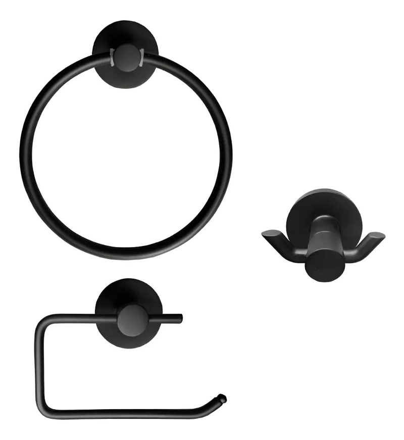 KIT ACCESORIOS BAÑO 3 PIEZAS COLOR NEGRO - 1