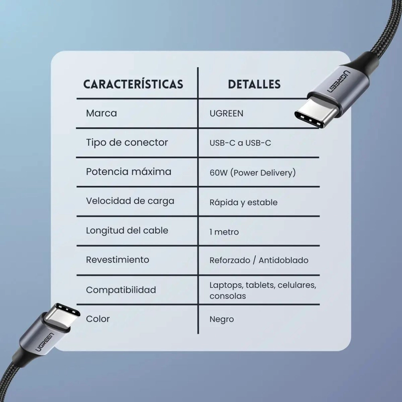 CABLE USB C 3.1 GEN 1 BLINDADO 60W NEGRO - 3