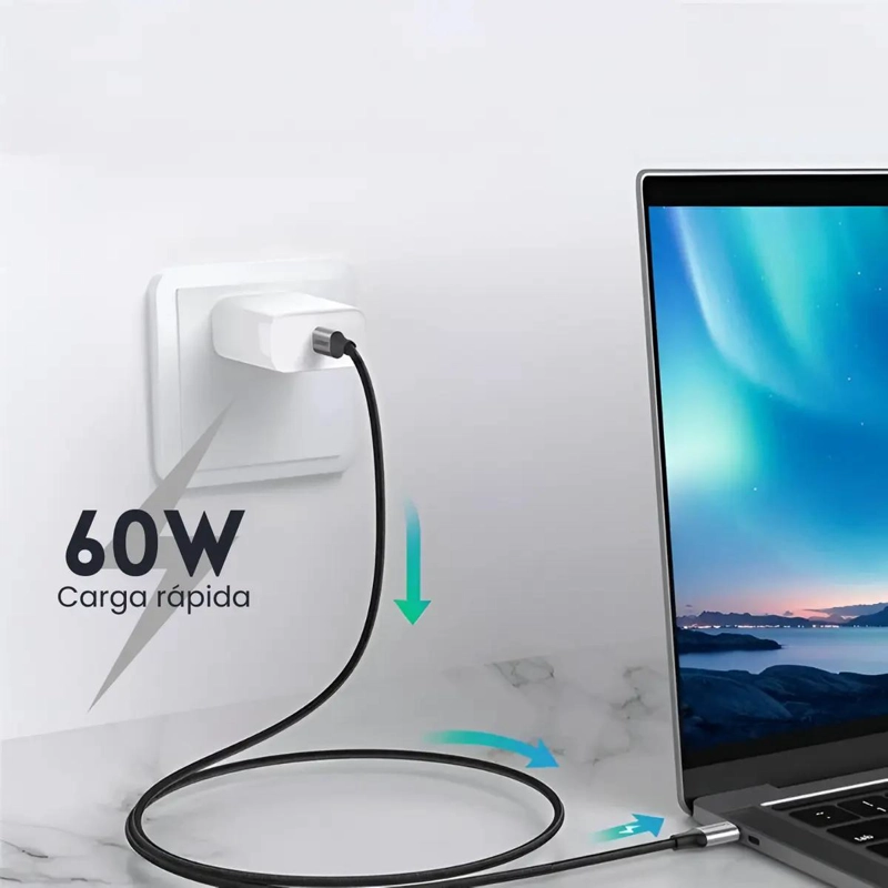 CABLE USB C 3.1 GEN 1 BLINDADO 60W NEGRO - 5
