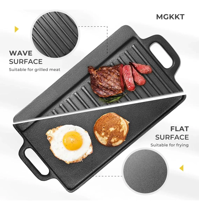 PLANCHA CHURRASQUERA REVERSIBLE DE HIERRO FUNDIDO 50X23 CM PARA COCINA - 4