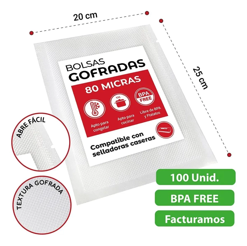 BOLSAS SELLADO AL VACIO GOFRADAS 20X25 CMS 80 MICRAS - 2