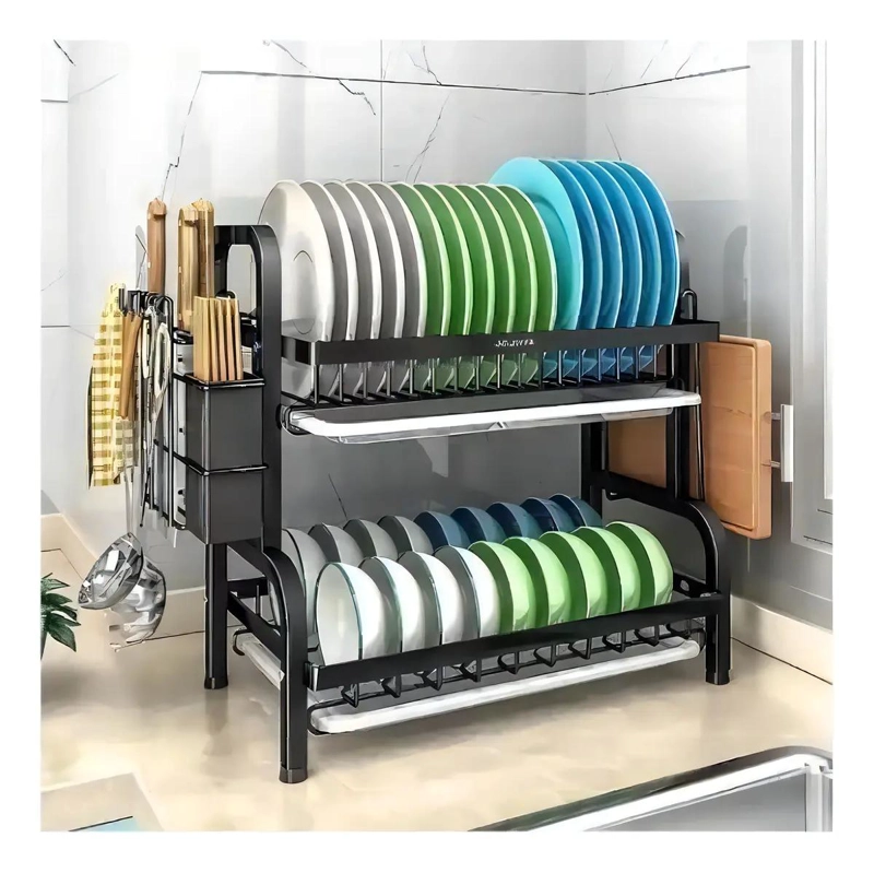 SECADOR ESCURRIDOR DE PLATOS 2 NIVELES COLOR NEGRO - 1