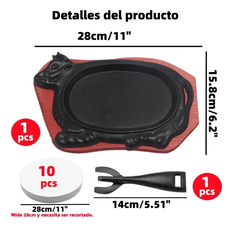 PLANCHA DE HIERRO FUNDIDO CON BASE DE MADERA - 2